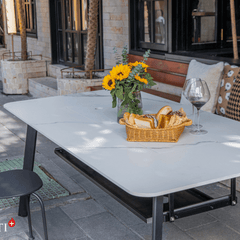 Elementi Plus Bianco White Oslo Porcelain Fire Pit Dining Table - Pristine Home & Wellness