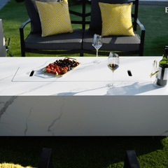 Elementi Plus Bianco White Carrara Porcelain Fire Pit Table - Pristine Home & Wellness